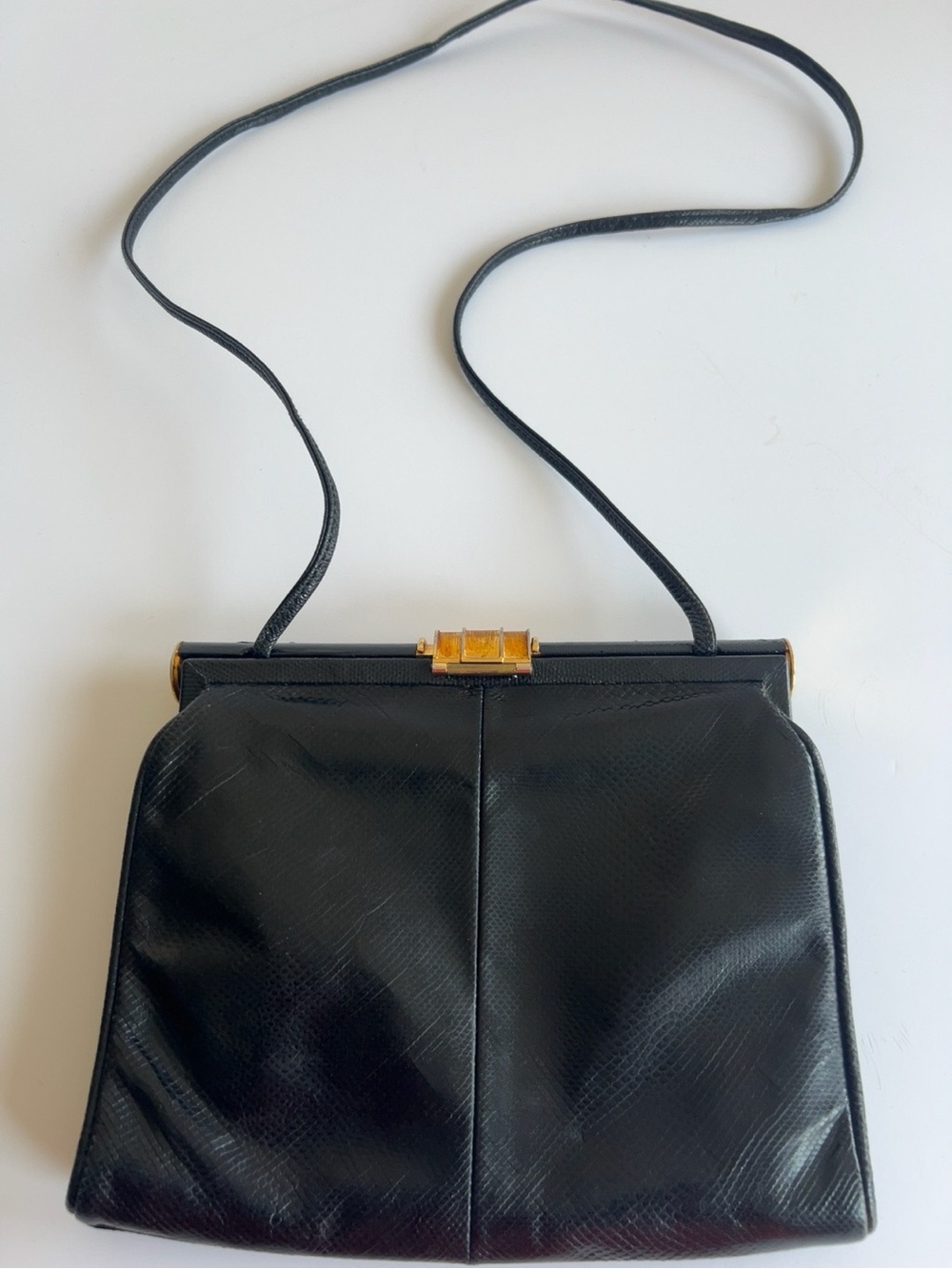 Susan Gail Genuine Snakeskin Bellido Black Vintage Crossbody Bag Made in Spain - Picture 3 of 10